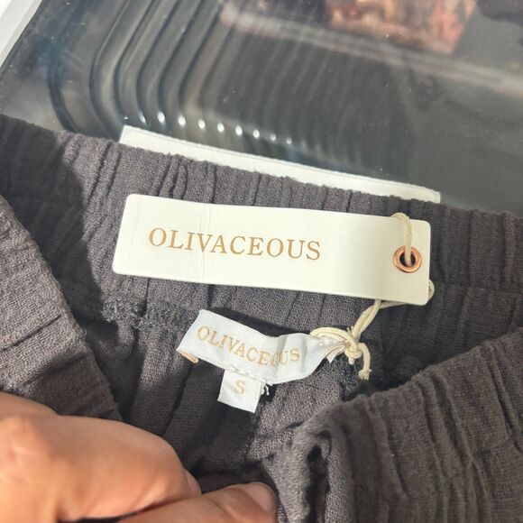 NWT Olivaceous Pants Dark Gray Small Tiered Wide Leg Rayon Relaxed Bohemian - Picture 5 of 7